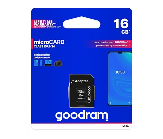 Karta GOODRAM MicroSDHC 16GB M1AA, UHS-I Class 10, U1 + adaptér