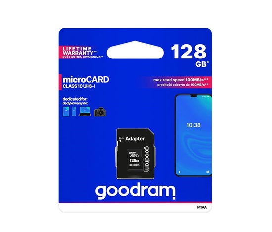 Karta GOODRAM MicroSDXC 128GB M1AA, UHS-I Class 10, U1 + adaptér