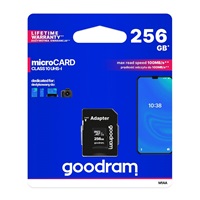 Karta GOODRAM microSDXC 256GB M1AA (R:100/W:10 MB/s), UHS-I Class 10, U1 + adaptér