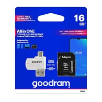 Karta GOODRAM microSDHC 16GB M1A4 All-in-one (R:100/W:10 MB/s), UHS-I Class 10, U1 + adaptér + čítačka kariet OTG