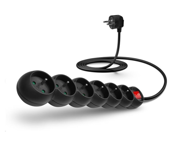Predlžovací kábel CONNECT IT 230 V, 6 zásuviek, 2 m, s vypínačom (čierny)