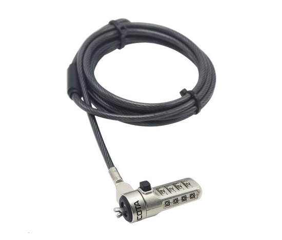 Bezpečnostný káblový klinový zámok DICOTA, prednastavený kód, 3.2x4.5 mm štrbina