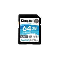 Kingston 64GB SecureDigital Canvas Go! Plus (SDXC) Card, 170R 70W Class 10 UHS-I U3 V30