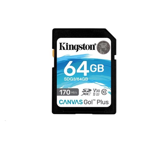 Kingston SDXC karta 64GB Canvas Go! Plus, R:170/W:90MB/s, Class 10, UHS-I, U3, V30