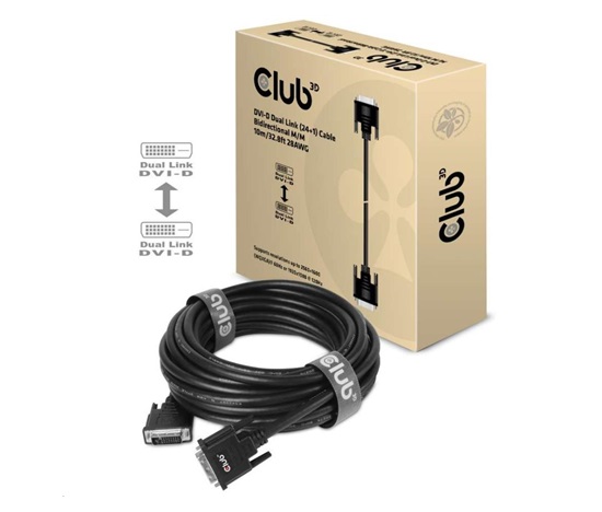 Club3D DVI-D Dual Link kábel (24+1), 10 m, obojsmerný, 28 AWG