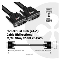 Club3D DVI-D Dual Link kábel (24+1), 10 m, obojsmerný, 28 AWG