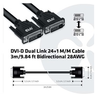 Club3D DVI-D Dual Link kábel (24+1), 3 m, obojsmerný, 28 AWG