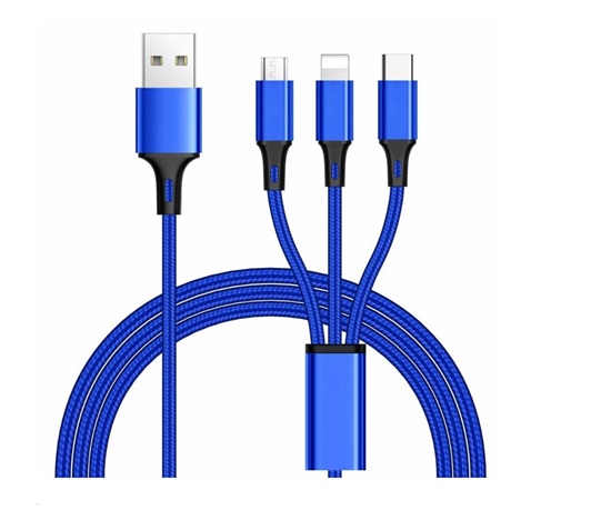 Kábel PremiumCord 3 v 1 USB, 3 konektory USB Type-C + micro USB + Lightning pre Apple, 1.2m