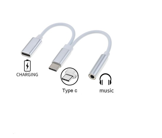 PremiumCord Prevodník USB-C na audio jack 3,5 mm samica + konektor USB typu C na nabíjanie
