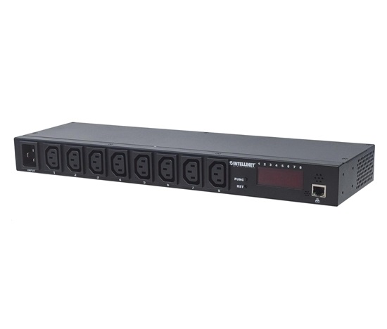 Intellinet distribučný panel PDU, 8x zásuvka C13, rack 1U, odpojiteľný kábel 16A, monitorovanie