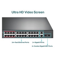 TP-Link CCTV switch TL-SL1226P (24x100Mb/s, 2xGbE/2xSFP combo, 24xPoE+, 250W)