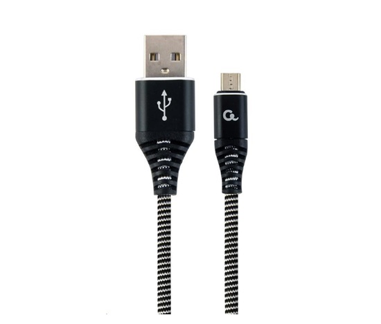GEMBIRD CABLEXPERT USB 2.0 AM na MicroUSB (AM/BM), 1 m, opletený, čiernobiely, blister, PREMIUM KVALITA