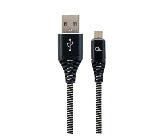 GEMBIRD CABLEXPERT USB 2.0 AM na MicroUSB (AM/BM), 2 m, opletený, čiernobiely, blister, PREMIUM KVALITA