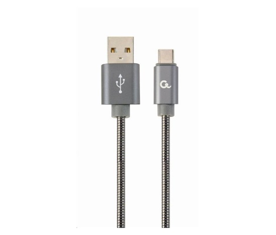 GEMBIRD CABLEXPERT USB 2.0 Kábel AM na typ C (AM/CM), 1 m, kovová špirála, sivý, blister, PREMIUM QUALITY