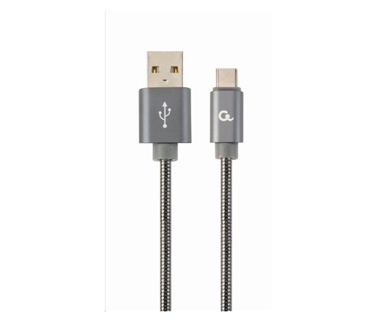 GEMBIRD CABLEXPERT USB 2.0 Kábel AM na typ C (AM/CM), 2 m, kovová špirála, sivý, blister, PREMIUM QUALITY
