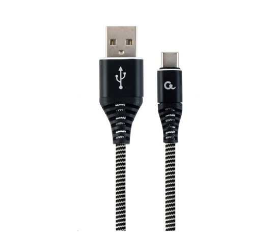 GEMBIRD CABLEXPERT USB 2.0 Kábel AM na typ C (AM/CM), 2 m, opletený, čiernobiely, blister, PREMIUM KVALITA
