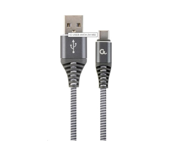 GEMBIRD CABLEXPERT USB 2.0 Kábel AM na typ C (AM/CM), 2 m, opletený, sivý a biely, blister, PREMIUM KVALITA