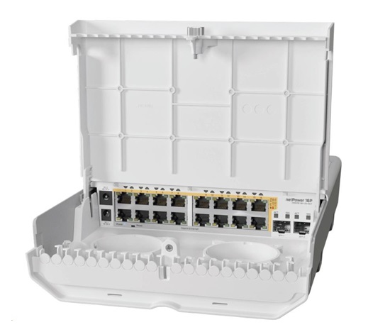 MikroTik Cloud Router Switch CRS318-16P-2S+OUT, 800MHz CPU, 256MB, 16x10/100/1000 (PoE-out),2xSFP+, vrátane.L5, vonkajšie