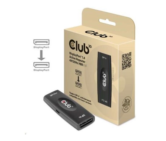 Club3D Adaptér aktivní DisplayPort 1.4 Repeater 4K120HZ HBR3 (F/F), černá