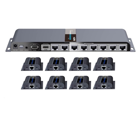 PremiumCord HDMI 1-8 splitter+extender cez CAT6/6a/7, FULL HD, 3D