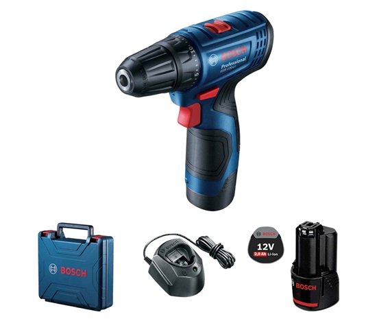 BOSCH GSR 120-LI, akumulátorový vrtací šroubovák, 0 – 400 / 0 – 1.500 ot/min, 8 mm, 2x akumulátor GBA 12V 2.0Ah