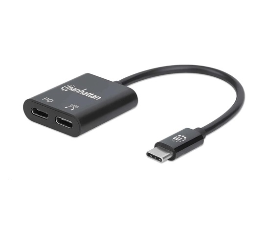 MANHATTAN USB 2.1 zvukový adaptér, USB Type-C na C/F (audio) a C/F (PD) čierny, maloobchodná krabica