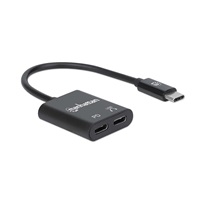 MANHATTAN USB 2.1 zvukový adaptér, USB Type-C na C/F (audio) a C/F (PD) čierny, maloobchodná krabica
