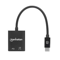 MANHATTAN USB 2.1 zvukový adaptér, USB Type-C na C/F (audio) a C/F (PD) čierny, maloobchodná krabica