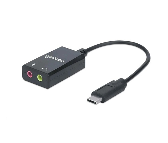 MANHATTAN USB 2.1 Zvukový adaptér, USB Type-C na 3.5 mm aux a mikrofón čierna, maloobchodná krabica