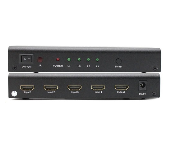 PREMIUMCORD HDMI prepínač 4:1 kovový s diaľkovým ovládaním a napájacím adaptérom