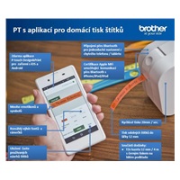 Tlačiareň štítkov BROTHER PT-P300 - 12 mm, TZe pásky, BT, iOS 9, Android 4.1 a vyššie, Apple MFi, BT ver. 2.1, 20 mm/s