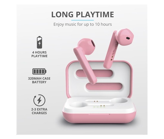 TRUST sluchátka Primo Touch Bluetooth Wireless Earphones - pink