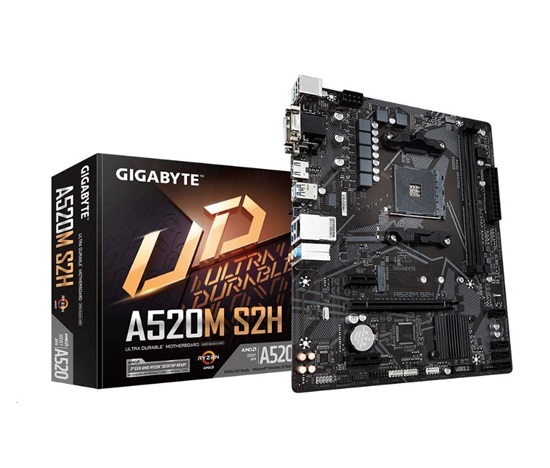 GIGABYTE MB Sc AM4 A520M S2H, AMD A520, 2xDDR4, 1xHDMI, 1xDVI, VGA, mATX
