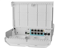 MikroTik CSS610-1Gi-7R-2S+OUT reverzný PoE switch, 8x Gigabit, 2x SFP+, 1x PoE out, 7x PoE in, 56Gbps