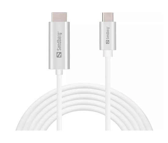 Dátový kábel Sandberg USB-C -> HDMI, podpora 4K, dĺžka 2 m, biely