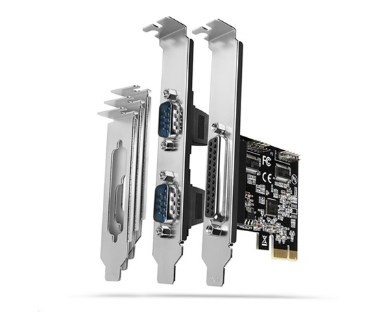 AXAGON PCEA-PSN, PCIe radič - 1x paralelný (LPT) + 2x sériový port (RS232) 250 kbps, vrátane. LP