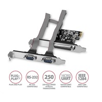 AXAGON PCEA-PSN, PCIe radič - 1x paralelný (LPT) + 2x sériový port (RS232) 250 kbps, vrátane. LP