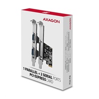 AXAGON PCEA-PSN, PCIe radič - 1x paralelný (LPT) + 2x sériový port (RS232) 250 kbps, vrátane. LP