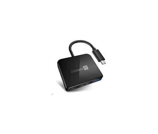 Rozbočovač CONNECT IT USB-C, 3v1 (USB-C,USB-A,HDMI), externý, čierny
