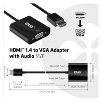 Adaptér HDMI Club3D 1.4 na VGA (M/F), aktívne so zvukom