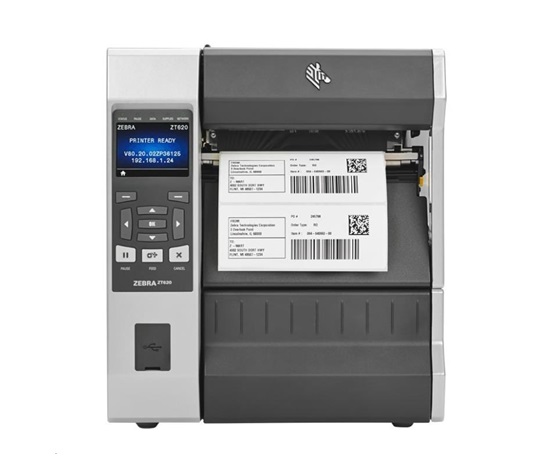 Zebra ZT620, 12 bodov/mm (300 dpi), navíjanie, disp. (farebné), RTC, ZPL, ZPLII, USB, RS-232, BT, Ethernet