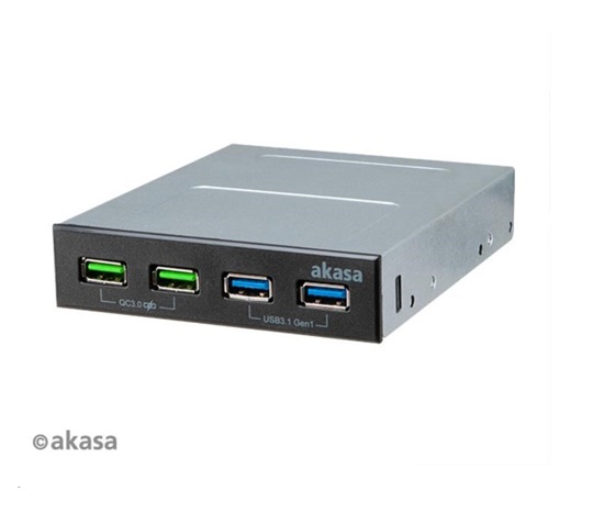 Predný panel AKASA HUB 4 portový nabíjací panel USB s duálnym rýchlym nabíjaním 3.0 a duálnym USB 3.1 prístavy