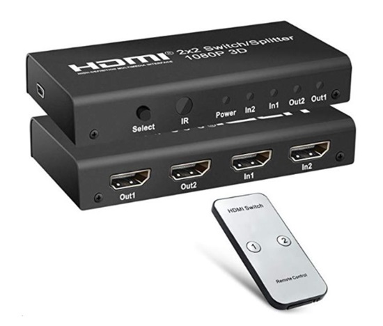 PREMIUMCORD HDMI switch 2:2 , 3D, 1080p s diaľkovým ovládaním