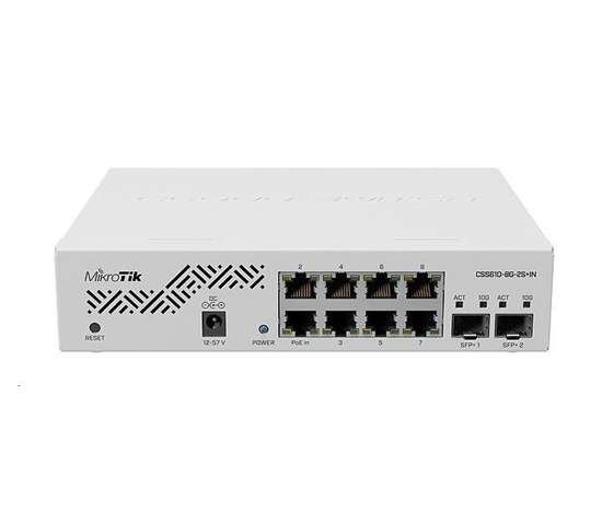 MikroTik Cloud Smart Switch CSS610-8G-2S+IN, 8 gigabitov.porty, PoE-In, 2xSFP+, SwOS