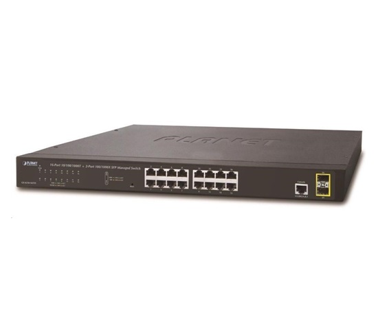 Planet GS-4210-16T2 Switch, L2/L4, 16x 1000Base-T, 2x SFP, Web/SNMPv3, VLAN, QoS, IPv6, bez ventilátora