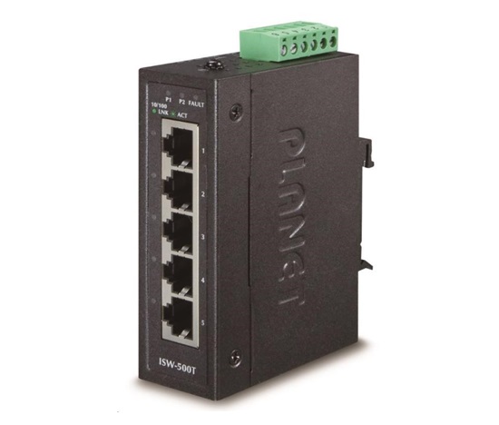 Prepínač Planet ISW-500T, 5x 10/100Base-TX, ESD, DIN, IP30, -40~75°C