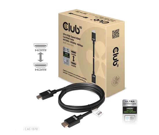 Club3D Adaptér HDMI 2.1 Ultra Rychlý HDMI™ Certifikovaný 4K120Hz, 8K60Hz, 48Gbps (M/M 1.5 m/4.92 ft), 28 AWG