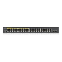 Zyxel GS1900-48HP v2 50portový gigabitový webový inteligentný PoE prepínač, 48x gigabitový RJ45 (24x PoE), 2x SFP, rozpočet PoE 170W
