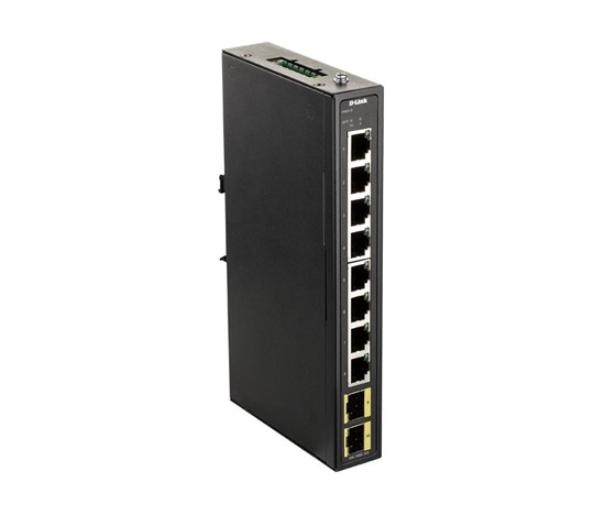 D-Link DIS-100G-10S Priemyselný gigabitový switch bez správy, 8x GbE, 2x SFP, DIN