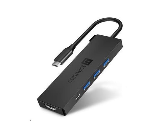 Rozbočovač CONNECT IT USB-C, 5v1 (USB-C,3xUSB-A,HDMI), externý, antracitový